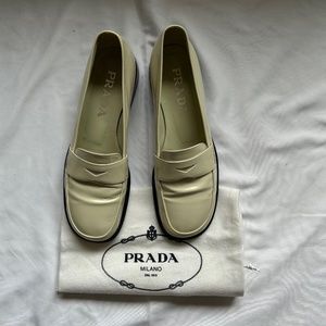 Prada Patent Leather Loafers - Antique White